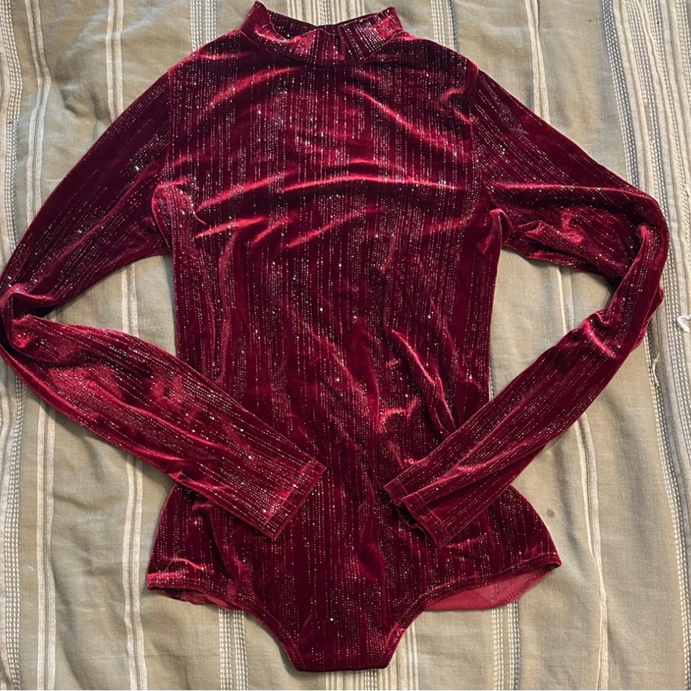 Discovery Red Velvet Bodysuit with Glitter Details